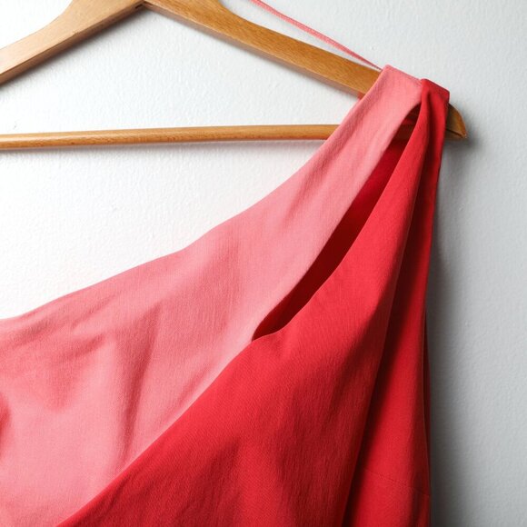 Lipsy London One-Shoulder Red Sheath Dress Asymmetrical-Pleat Cutout Stretch 12 - Picture 7 of 12